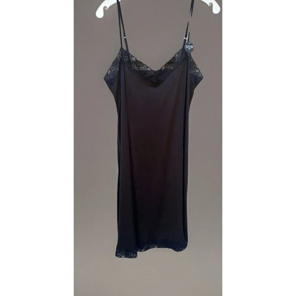 VTG Jones New York Y2K size L black lace stretch Sexy chemise slip dress NEW